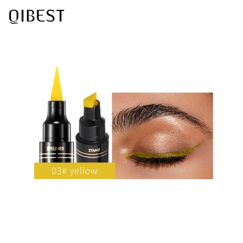 Водостойкая двухсторонняя подводка для глаз со штампом Dual Stamp Qibest #03 желтая