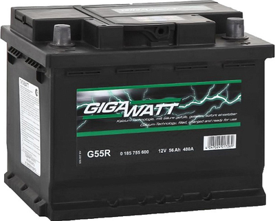 Аккумулятор автомобильный 56Ач 480А "+" справа GIGAWATT, GW 0185755600, /