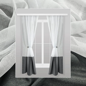 Шторы для кухни из льна Adagio Windows Decor Темно серые с магнитными подхватами,однотонные кухонные тюлевые занавески 140х170см (2шт)