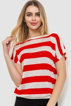 Кофта жіноча в смужку, колір червоно-білий, 244R0262, L-XL