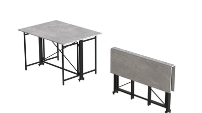 Стол-книжка трансформер Орион 3 Ferrum-decor 750x1150x880 Черный металл ДСП Бетон 16 мм (ORI307)