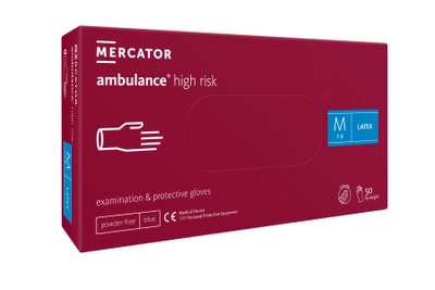 Рукавички латексні Mercator Medical Ambulance High Risk підвищеної міцності M Сині 50 шт (00-00000017)