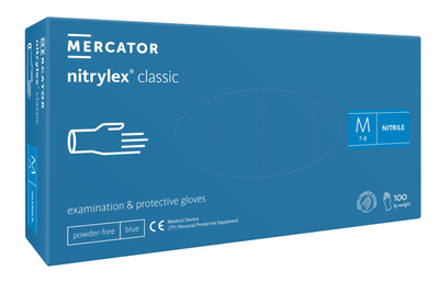 Рукавички нітрилові Mercator Medical Nitrylex Classic M Сині 100 шт (00-00000048)