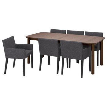 Стіл+6 стільців IKEA STRANDTORP / MÅRENÄS, коричневий, чорний gunnared темно-сірий, 150, 205, 260 см,