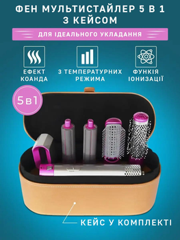 Фен-щітка мультистайлер потужний професійний 5 в 1 стайлер для завивки, випрямлення та сушіння волосся з насадками з кейсом