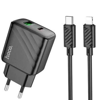 Зарядне мережеве Hoco CS23A 1USB/1USB-C PD/QC 30W швидка зарядка для телефона/смартфона для iOS пристроїв iPhone/iPad/iPod + кабель Type-C - Lightning Чорний