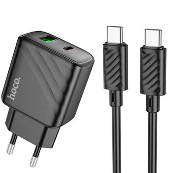 Зарядне мережеве Hoco CS23A 1USB/1USB-C PD/QC 30W швидка зарядка для телефона/смартфона/пристроїв + кабель Type-C - Type-C Чорний