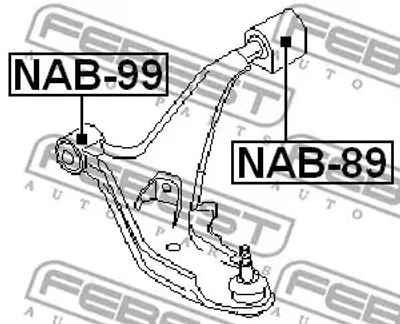 Сайлентблок переднього важеля (задній) Almera/Sunny/Pulsar 95-00, FEBEST (NAB89)