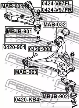 Сайлентблок переднього важеля (верх) Pajero 00-, FEBEST (MAB031)