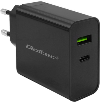 Мережевий зарядний пристрій Qoltec Super Quick PD Charger USB-C USB-A 45W 5-20V 2.5-3A Black