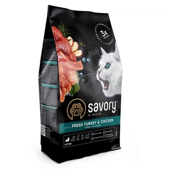 Сухой корм Savory Cat Kitten Chicken with Fresh Turkey and Chicken для котят с индейкой и курицей 0,4 кг (30136)