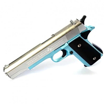 Детский страйкбольный пистолет Desert Eagle 22 см, металлический на пластиковых пульках UKC 1911C, Серебристо-Синий От 10 лет