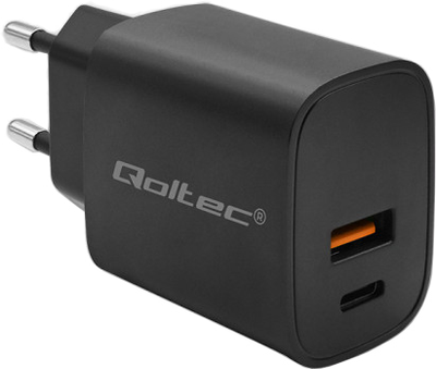 Мережевий зарядний пристрій Qoltec GaN Power Pro Charger USB-C USB-A 30W 5-20V 1.5-3A Black