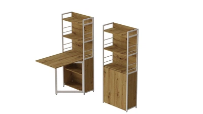 Стол книжка с этажеркой Практик 2 Ferrum-decor 1555x640x990 Белый металл ДСП Дуб Артизан 16 мм (PRA213)