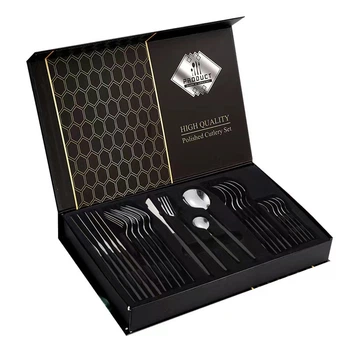 Набір столових приборів з нержавіючої сталі Portugal collection на 24 предмети Black Silver | Срібно-чорний - ножі, ложки, виделки