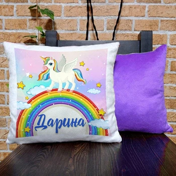 Подушка плюшевая квадратная 32х32см с принтом Unicorn Единорог Дарина