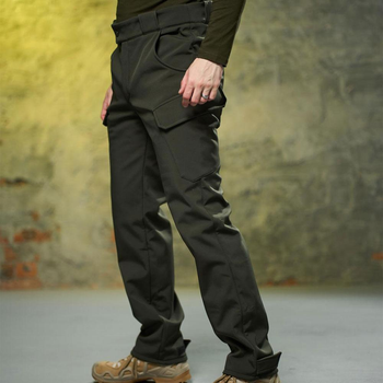 Утепленные мужские брюки Intruder Peak Softshell с 6-ю карманами / Плотные Брюки на флисе хаки размер XXXL
