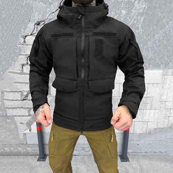 Мужская куртка Softshell с подкладкой OmniHeat / Зимняя верхняя одежда с липучками под шевроны черная размер L