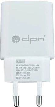 Мережевий зарядний пристрій DPM 2 x USB (A+C) QuickCharge білий (5906881212646)