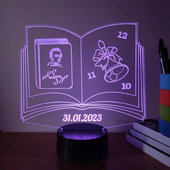 Іменний світильник 3D, LED нічник вчителю літератури, подарунок від учнів на ювілей (16 кольорів світіння) під замовлення (НЧ0025)