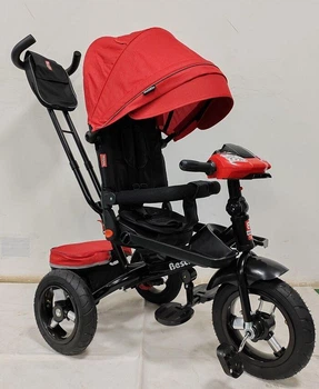 Велосипед Коляска трехколесный BestTrike складной руль, фара музыка с USB, поворотное сидение, красный, 6088 F – 902-36