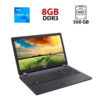 Ноутбук Acer Aspire ES1-531 / 15.6" (1366x768) TN / Intel Pentium N3700 (4 ядра по 1.6 - 2.4 GHz) / 8 GB DDR3 / 500 GB HDD / Intel HD Graphics / WebCam б/у