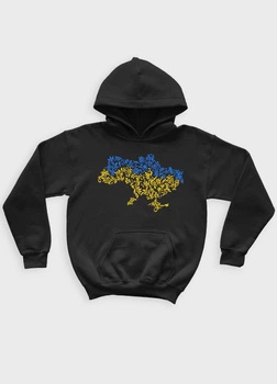 Худі MODNO з патріотичним принтом Мапа України 116 см Чорний (HDKids-001-1-BL-005-1-002-G)