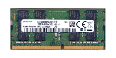 Ноутбучна оперативна пам'ять Samsung DDR4 16GB 2400MHz SO-DIMM 2Rx8 PC4-2400T (M471A2K43DB1-CRC)
