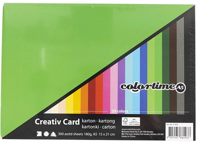 Набір кольорового картону Colortime Creative Card A5 20 кольорів 300 шт (5707167862933)
