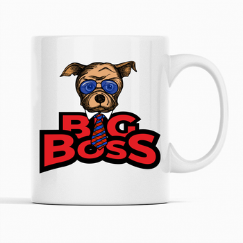 Белая кружка (чашка) с оригинальным принтом директору, руководителю "Big Boss Dog. Большой Босс Пес" К001678