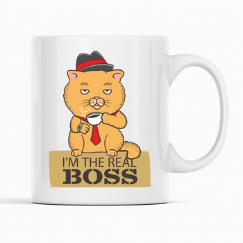 Белая кружка (чашка) с оригинальным принтом директору "I'm Real Boss. Я настоящий босс" К001681