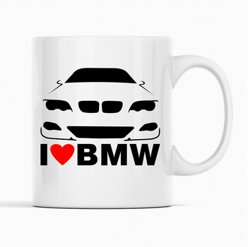 Белая кружка (чашка) с оригинальным принтом автомобилисту "I love BMW. Я люблю БМВ"К001696