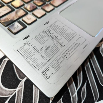 Наклейка на ноутбук з переліком комбінацій клавіш для Word Excel for Windows, прозора, чорний текст