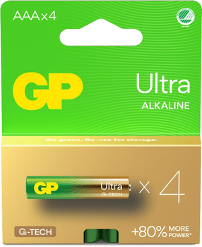 Батарейка лужна GP Ultra Alkaline AAA Batteries 24AU/LR03 1.5V (4-Pack) (4891199220197)
