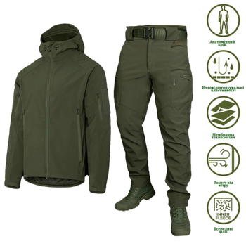 Мужской костюм Куртка + Брюки SoftShell на флисе / Демисезонный Комплект Stalker 2.0 олива размер 2XL