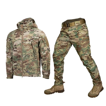 Мужской демисезонный Комплект Куртка M-TAC + Брюки CamoTec / Форма SOFT SHELL на флисе мультикам размер M