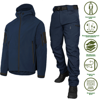 Мужской костюм Куртка + Брюки SoftShell на флисе / Демисезонный Комплект Stalker 2.0 темно-синий размер L