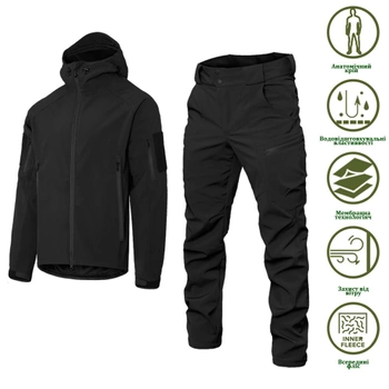 Мужской костюм Удлиненная Куртка + Брюки на флисе / Демисезонный Комплект SoftShell 2.0 черный размер M