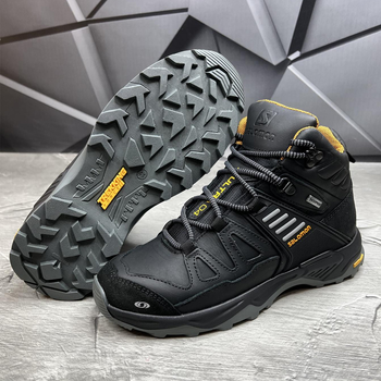 Мужские зимние ботинки с шерстяной подкладкой / Кожаные берцы Salomon S-3 чёрно-жёлтые размер 41