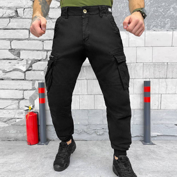 Чоловічі Штани Loshan на флісі з манжетами чорні / Утеплені бавовняні Брюки з 6-ма кишенями розмір 3XL 40