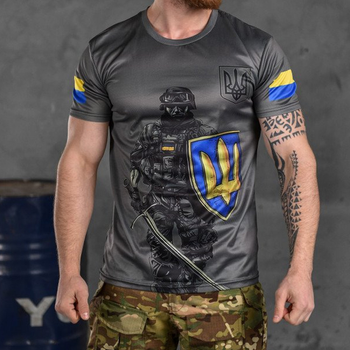 Потовідвідна чоловіча футболка з принтом "Ukrainian soldier" coolmax сіра розмір M