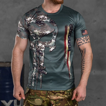 Потоотводящая мужская футболка с принтом "Punisher USA" Coolmax олива мультикам размер L