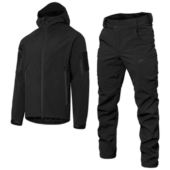 Чоловічий костюм Подовжена Куртка + Штани на флісі / Демісезонний Комплект SoftShell 2.0 чорний розмір 3XL