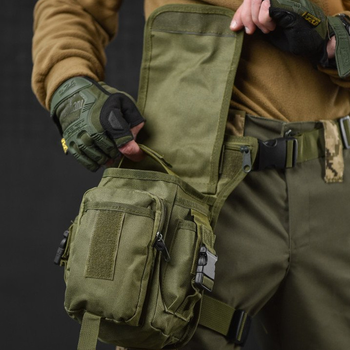 Поясна Сумка Swat на ногу Cordura 1000D з 5-ма кишенями олива розмір 28 x 13 х 12 см