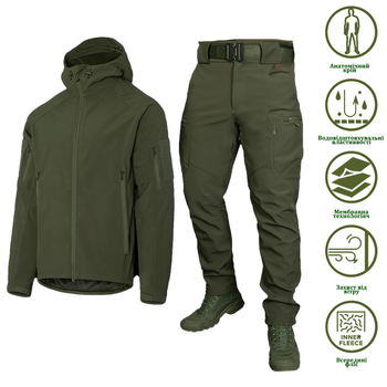 Мужской костюм Куртка + Брюки SoftShell на флисе / Демисезонный Комплект Stalker 2.0 олива размер XL