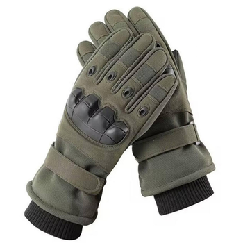Зимові рукавиці із захисними вставками / Утеплені рукавички з накладкою Touch Screen олива розмір M