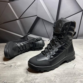 Мужские кожаные берцы на меху / Высокие ботинки KTV на резиновой подошве с протектором черные размер 44