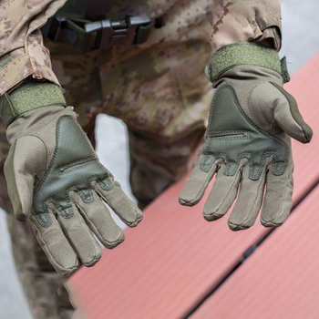 Зимние утепленные перчатки с косточками и сенсорными накладками олива размер M
