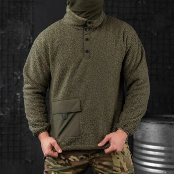 Мужской свитер на меху "Extra Lamb" олива размер 2XL