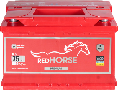 АКБ 75-А/год (Red Horse) Premium (R+) 680A (278х175х190мм.)